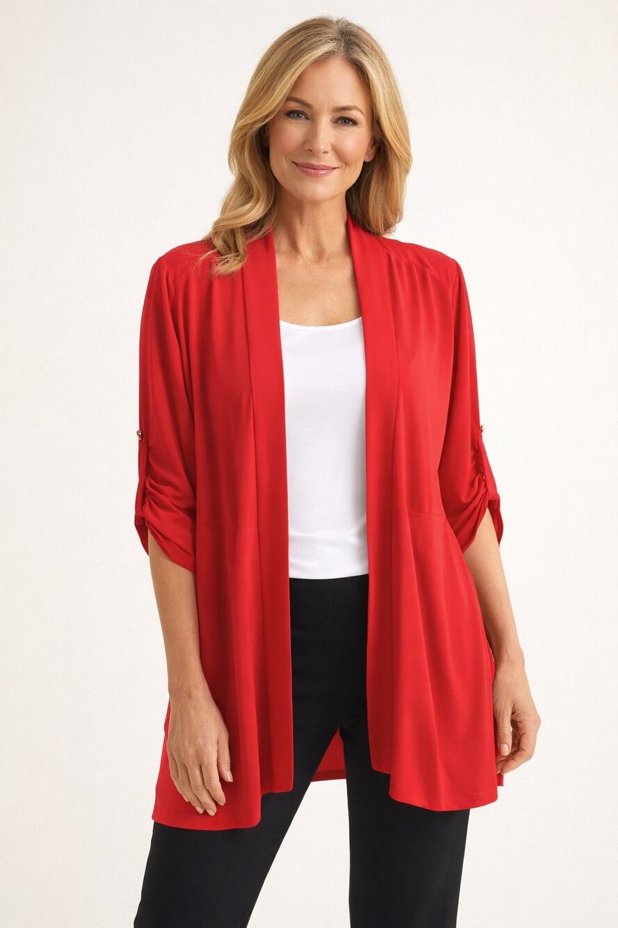 Joseph Ribkoff Slinky Cardigan Jacket Roll Tab Sleeves Red Size 8